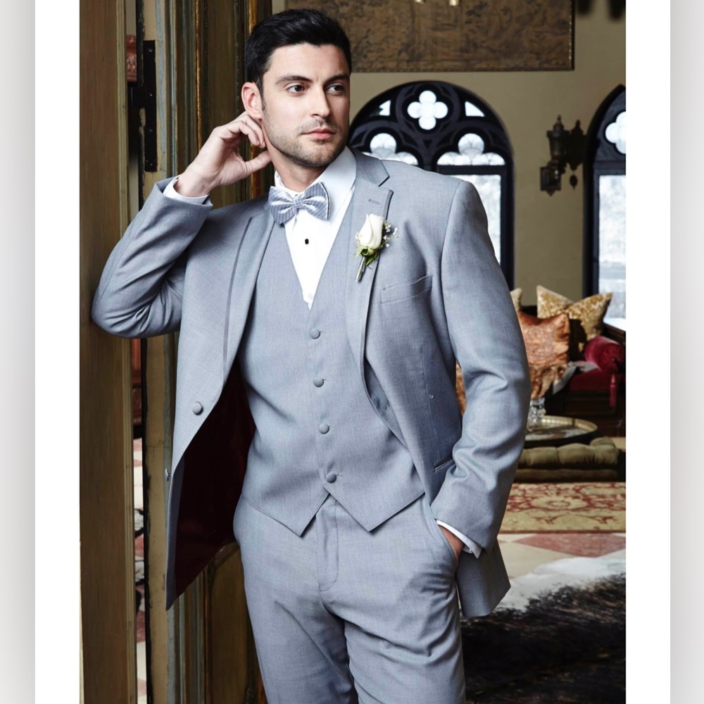 Light Grey Tuxedo Tux Jacket Heather Gray Cardi Infinity Boys Kids 3T 7 9 10 - Picture 2 of 3